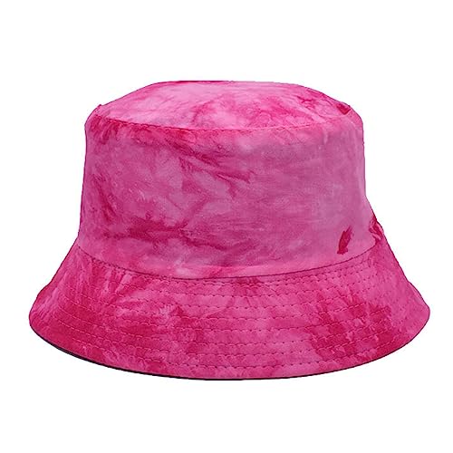 Tie Dye Bucket Hat Reversible Cotton Multicolored Fisherman Cap Packable Sun Hat - color: Hot Pink