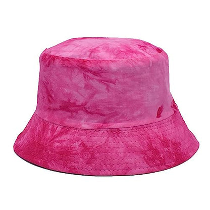 Tie Dye Bucket Hat Reversible Cotton Multicolored Fisherman Cap Packable Sun Hat - color: Hot Pink