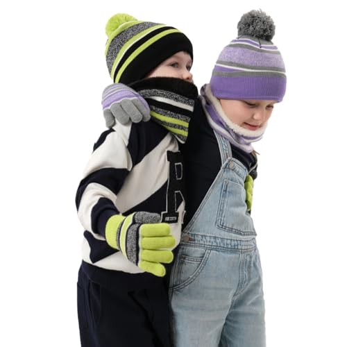 Azarxis Kids Winter Knitted Set Toddler Beanies Hat Scarf Gloves for Boys - color: Purple