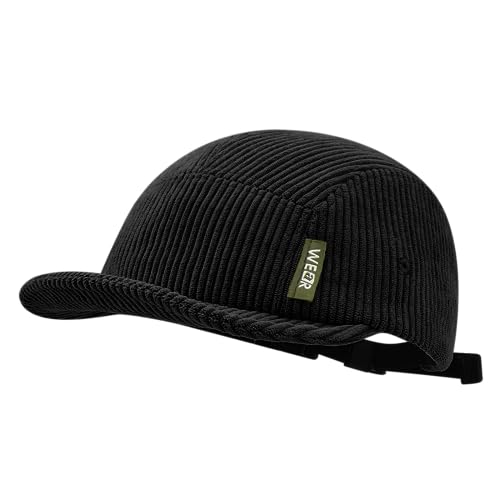 Clakllie Corduroy 5 Panel Hat Short Brim Baseball Cap Urban Street Flat Bill Hats Cooling Trucker Hats Snapback Fitted Cap - color: S-dsbh10-black