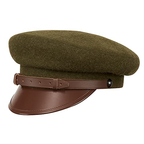 Sterkowski Maciejowka Model 1 Cap | 100% Woolen Breton Cap | Polish Traditional Military Peaked Mens Vintage Hat - color: Khaki, size: 7 3/8
