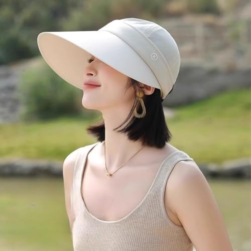 Women Sun Hats Detachable Wide Brim Sun Protection UPF 50+ Packable 2 in 1 Summer Beach Visor Cap - color: Begie