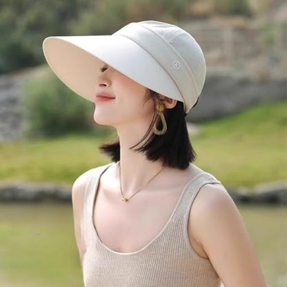 Women Sun Hats Detachable Wide Brim Sun Protection UPF 50+ Packable 2 in 1 Summer Beach Visor Cap - color: Begie