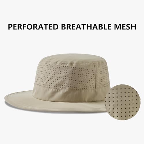UPF 50+ Bucket Sun Hat with Laser Perforated Mesh Cooling Adjustable Breathable Lightweight for Outdoor Men Women - color: Khaki