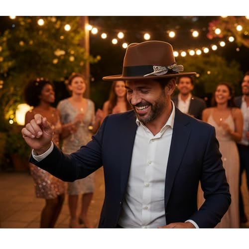 Classic Wide Brim Fedora Hats Wide Brim Felt Dress Hat for Men - color: Classic Light Coffee