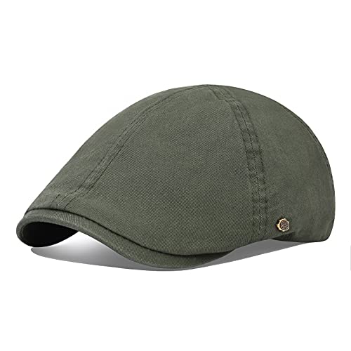 VOBOOM Cotton Flat Cabbie Hat Gatsby Ivy Irish Hunting Newsboy Cap - color: Army Green