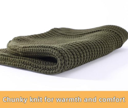 Connectyle Knit Hooded Scarf Hat Pullover Balaclava Beanie Skull Cap with Drawstring Neck Gaiter Hood Winter Hats for Women - color: Army Green