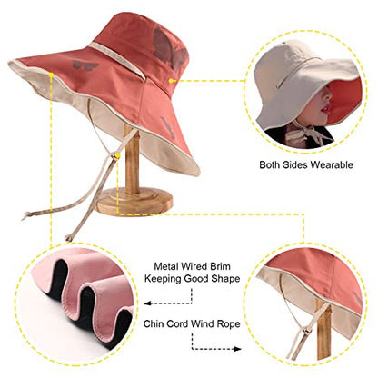 HUAMULAN Women Summer Vacation Wide Brim Sun Hat Reversible Fishing Hats - color: M0004-hongse