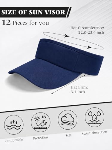 12 Pack Sun Visor Hats Softball Adjustable Cap Sun Protection for Women Men - color: Navy Blue