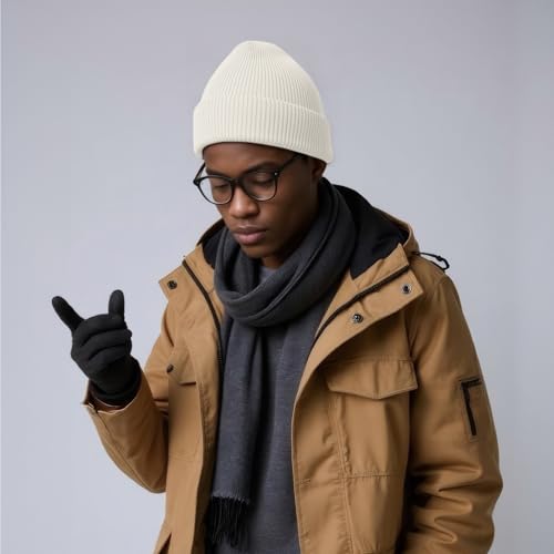 Winter Beanie Hats for Women Men Fleece Slouchy Knit Thick Beanies Warm Thermal Snow Ski Hat Gifts for Cold Weather - color: Ivory