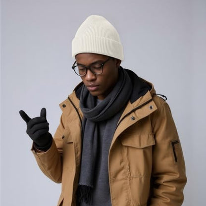 Winter Beanie Hats for Women Men Fleece Slouchy Knit Thick Beanies Warm Thermal Snow Ski Hat Gifts for Cold Weather - color: Ivory