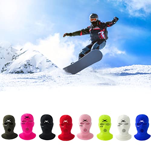3 Hole Full Face Mask Cover Ski Mask Winter Balaclava Knitted Hat Letter Embroidered Face Cover Warm Cover for Outdoor Cycling Skiing Running (White)