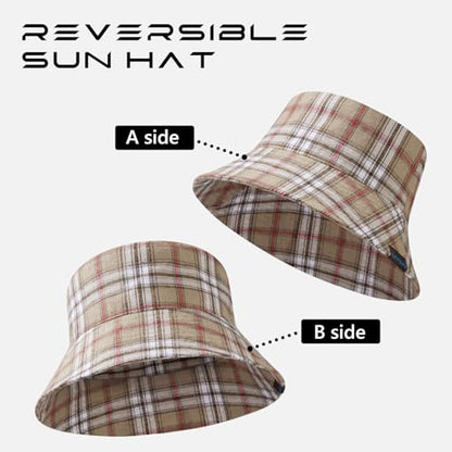 UPF 50+ Reversible Sun Hat - color: Khaki Plaid, size: Medium