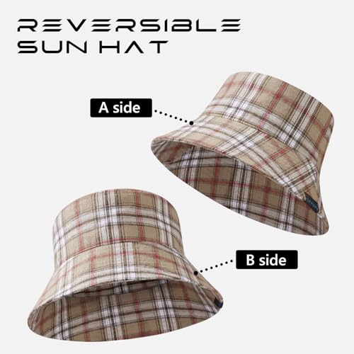 UPF 50+ Reversible Sun Hat - color: Khaki Plaid, size: Large