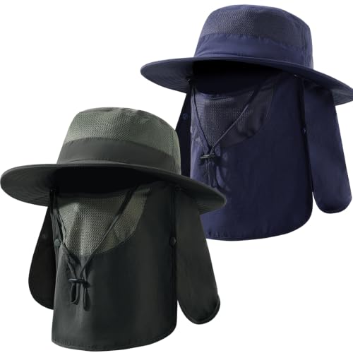 Men's Sun Hat Fishing Hat Boonie Hat UPF 50+ Wide Brim Outdoor Work Hat with Breathable Mesh and Chin Strap for Outwork - color: Green+blue