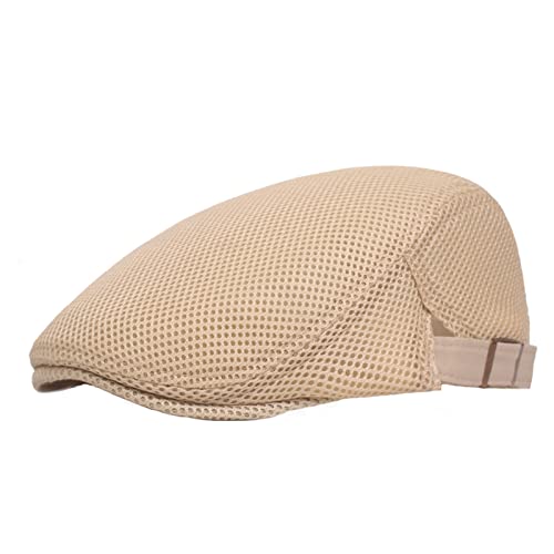 Lifup Unisex Mesh Newsboy Hat Breathable Summer Flat Cap - color: Beige 1