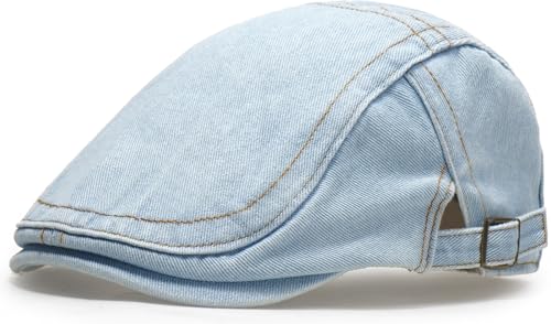 Mens Denim Newsboy Cap Ivy Gatsby Hunting Cabbie Driving Hats - color: A-light Blue
