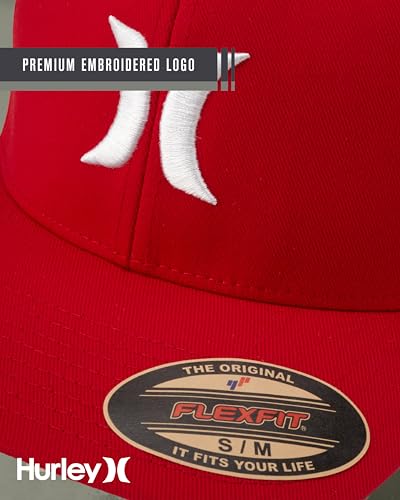 Hurley Mens Textured Fitted Baseball Cap, Moisture Wicking, Curved Brim - color: Red, size: Small-Medium