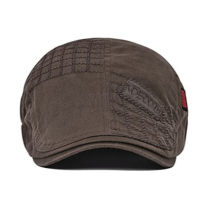 VOBOOM Men Cotton Adjustable Newsboy Beret Ivy Cap Cabbie Flat Hat - color: Coffee