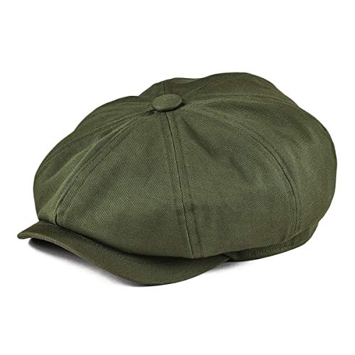 BOTVELA Men's Newsboy Flat Cap 100% Cotton Cabbie Hat - color: Army Green, size: 7 1/8