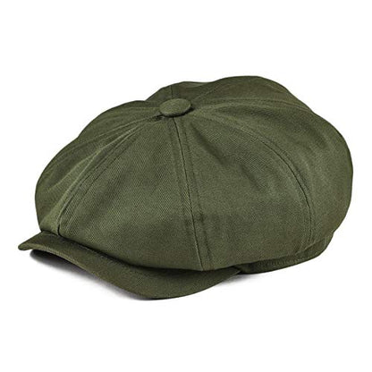 BOTVELA Men's Newsboy Flat Cap 100% Cotton Cabbie Hat - color: Army Green, size: 7 7/8