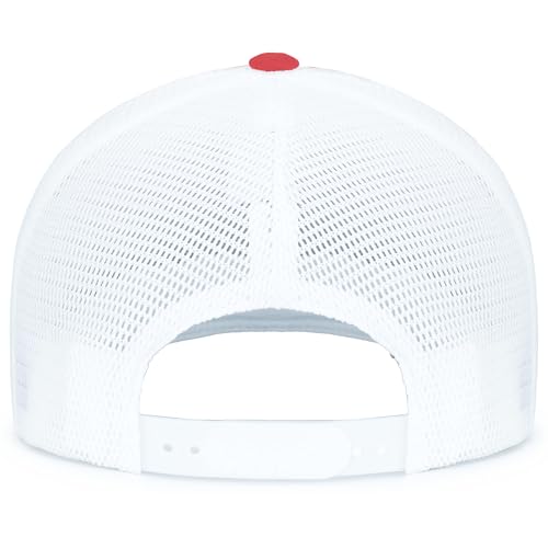 Pacific Headwear Contrast Stitch Trucker Pacflex Snapback Cap - color: Red/White/Red