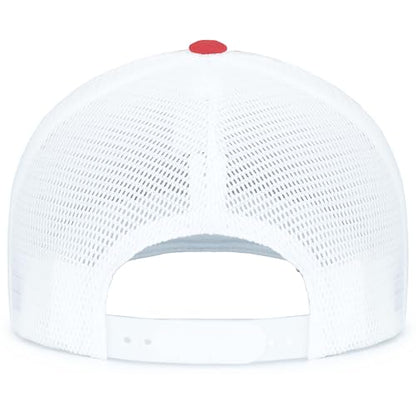 Pacific Headwear Contrast Stitch Trucker Pacflex Snapback Cap - color: Red/White/Red