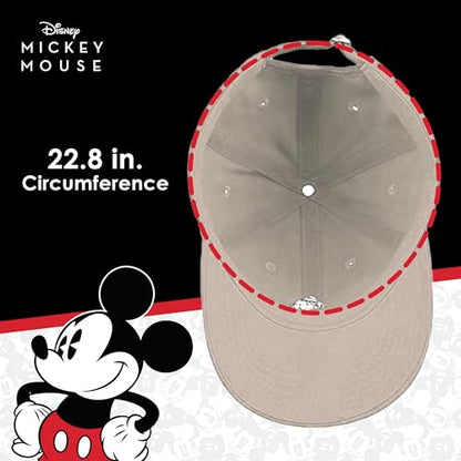Disney Mickey Mouse Embroidered Cotton Adjustable Dad Hat with Curved Brim - color: Khaki