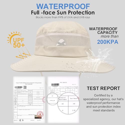 Bucket Sun Hat for Women Wide Brim Breathable Mesh UPF50+ Safari Hat Criss Cross Ponytail Hole Outdoor Rain Hat - color: Beige