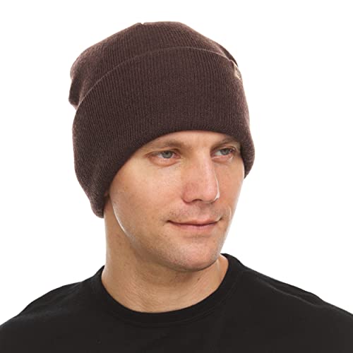 100% Merino Wool - Midweight Everyday Knit Cuff Beanie - Warm Winter Hat - color: Dark Brown