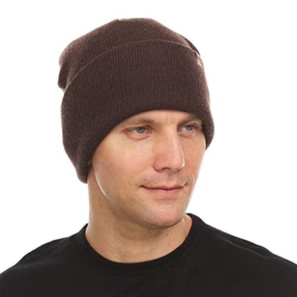 100% Merino Wool - Midweight Everyday Knit Cuff Beanie - Warm Winter Hat - color: Dark Brown