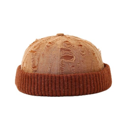 Distressed Brimless Docker Beanie Skull Cap Unisex Streetwear - color: Tangerine-orange