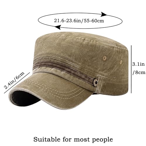 Unisex Cadet Army Cap Adjustable Flat Top Cap Washed Cotton Military Hat Baseball Cap - color: Beige 2