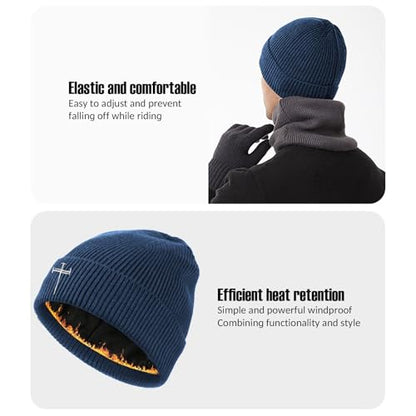Winter Beanie for Men Women Fleece Lined Beanies Hats Soft Warm Thick Knit Hat - color: Navy Blue
