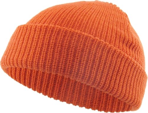 Fisherman Short Beanie Leon Roll up Trawler Classic Skullcap Hipster Beanie Warm Winter Hats Acrylic Ribbed Knit Cuff Daily - color: Pumpkin