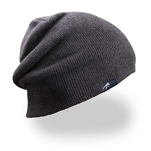 Grace Folly Slouchy Beanie for Men & Women, Cuffed Acrylic Knit Winter Hat - color: Charcoal