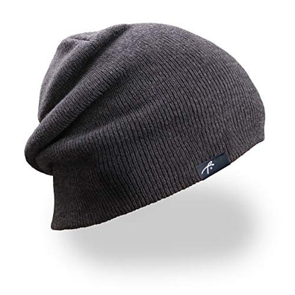 Grace Folly Slouchy Beanie for Men & Women, Cuffed Acrylic Knit Winter Hat - color: Charcoal