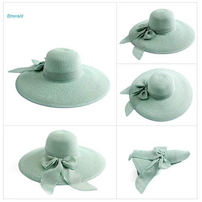 FSIGOM Women's Folable Floppy Hat,Wide Brim Sun Protection Straw Hat, Summer UV Protection Beach Cap - color: C1-f-mint Green, size: Medium