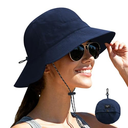 NPJY Packable Sun Bucket Hat for Women Outdoor Waterproof Rain Hat - color: Blue (Packable)
