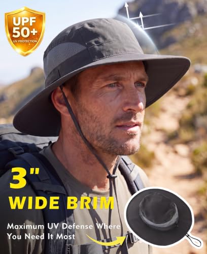 Connectyle Men's Breathable UPF 50+ Sun Hat Packable UV Protection Bucket Hat for Fishing Hiking Camping Safari Beach Golf - color: Deep Grey