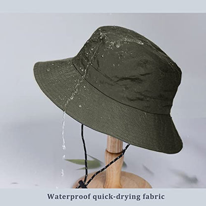 Waterproof Bucket Hat for Women and Men - UV Protection Beach Sun Hat Fishing Safari Boonie Hat Rain Hat Adjustable Packable - color: Army Green - Waterproof