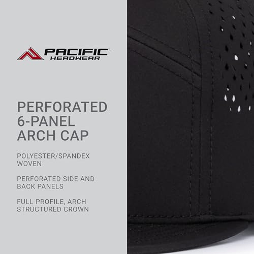 Pacific Headwear Perforated 6-Panel Arch Cap - color: Black/Charcoal/Black