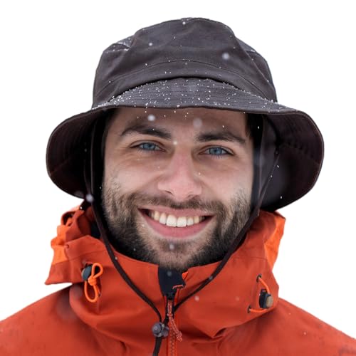 TOP-EX L/XL/XXL Waterproof Golf Bucket Rain Hat for Men- Faux Leather Winter Fleece Hat with Ear Flaps for Cold Weather - color: Brown, size: XX-Large