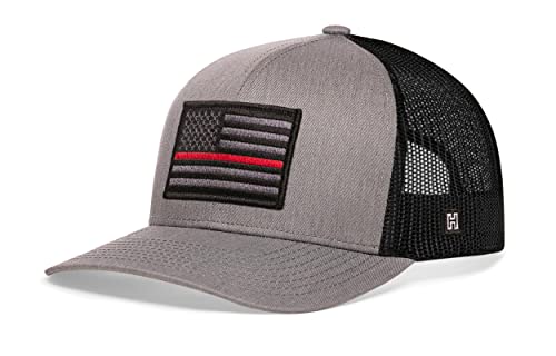 HAKA American Flag Hat | USA Mesh Trucker Snapback Comfort Baseball Cap - color: Gray & Black, style: Thin Red Line (Grey Stripes)