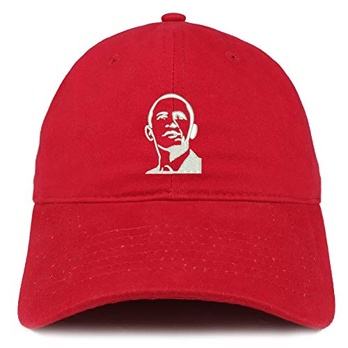 Trendy Apparel Shop Barack Obama Portrait Embroidered Brushed Cotton Cap - color: Red