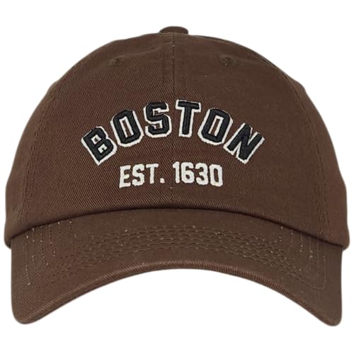 E BY ELIDAN Boston EST 1630 Dad Hat, Embroidered Cotton Baseball Cap - color: Brown