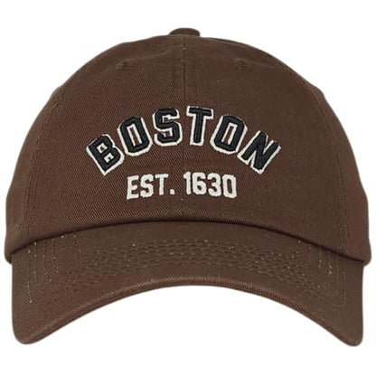 E BY ELIDAN Boston EST 1630 Dad Hat, Embroidered Cotton Baseball Cap - color: Brown