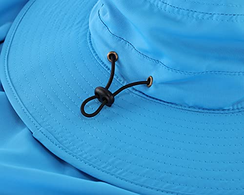Home Prefer UPF50 Mens Sun Hat with Neck Flap Quick Dry UV Protection Cap Womens Wide Brim Fishing Hat Neck Flap Beach Garden - color: Sky Blue