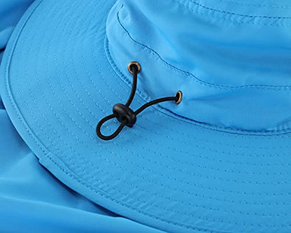 Home Prefer UPF50 Mens Sun Hat with Neck Flap Quick Dry UV Protection Cap Womens Wide Brim Fishing Hat Neck Flap Beach Garden - color: Sky Blue