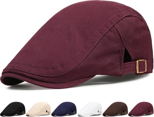 Initlove Mens Newsboy Cap Cotton Ivy Hat Beret Hats for Driving - color: B Wine Red